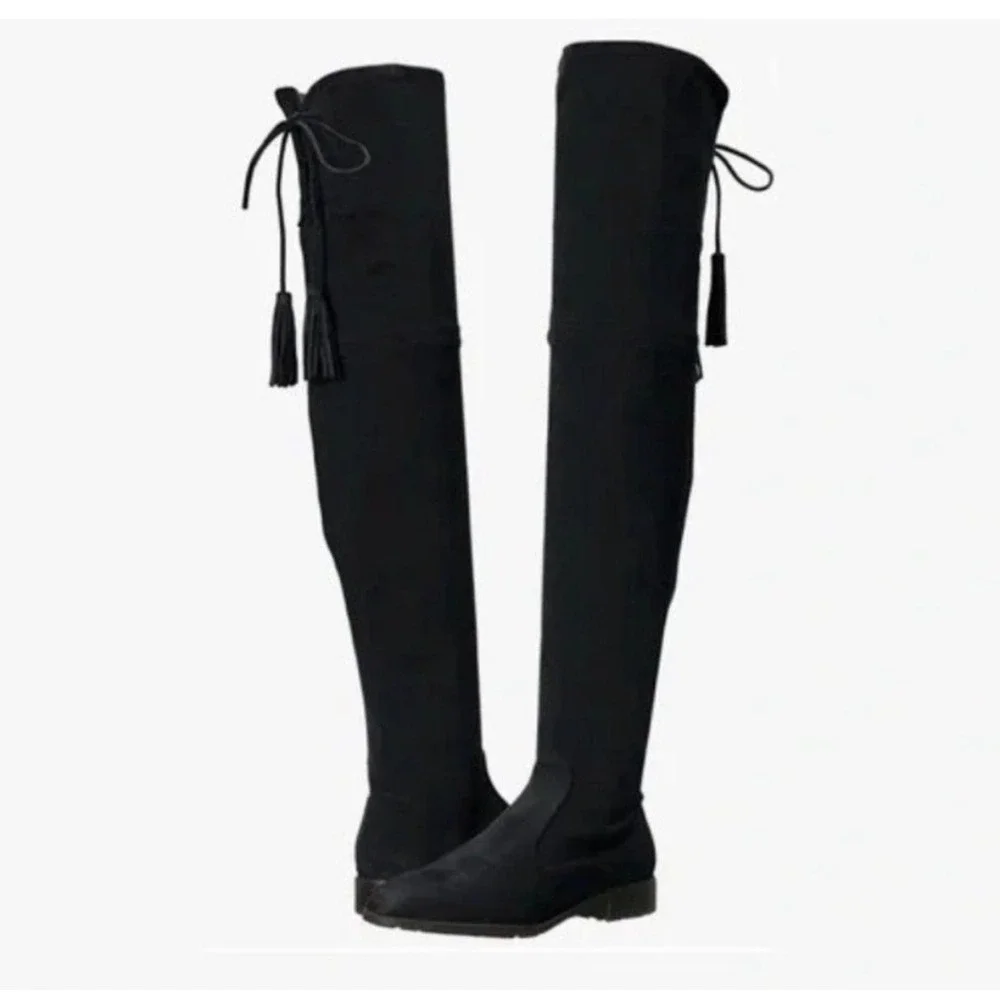 Marc Fisher Black Suede Over The Knee Boots‎ Tassel Side Zip Women Size 6.5